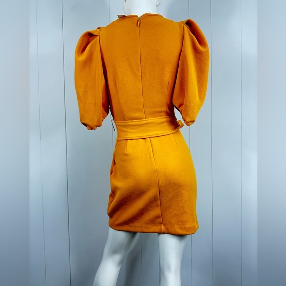 NWT New York & Company Yellow Sheath Dress Size Small Puff Sleeve Bow Detail - Picture 10 of 11